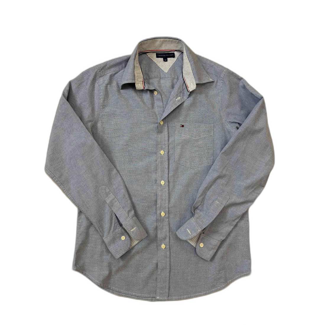 Tommy Hilfiger Chambray Gray Shirt with Striped Inner Collar - M