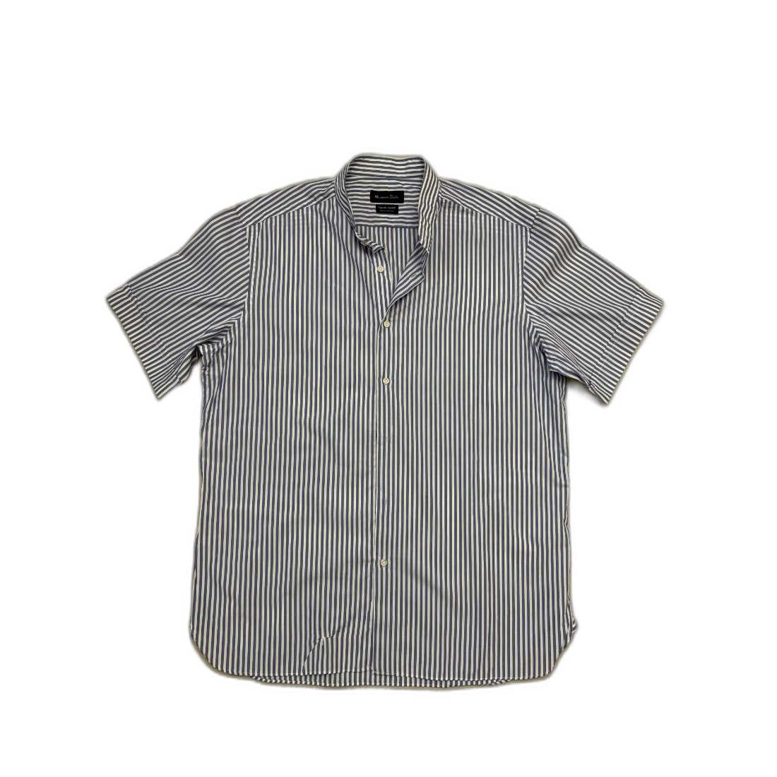 Massimo Dutti Italian Fabric Blue & White Striped Half Sleeve Shirt - L