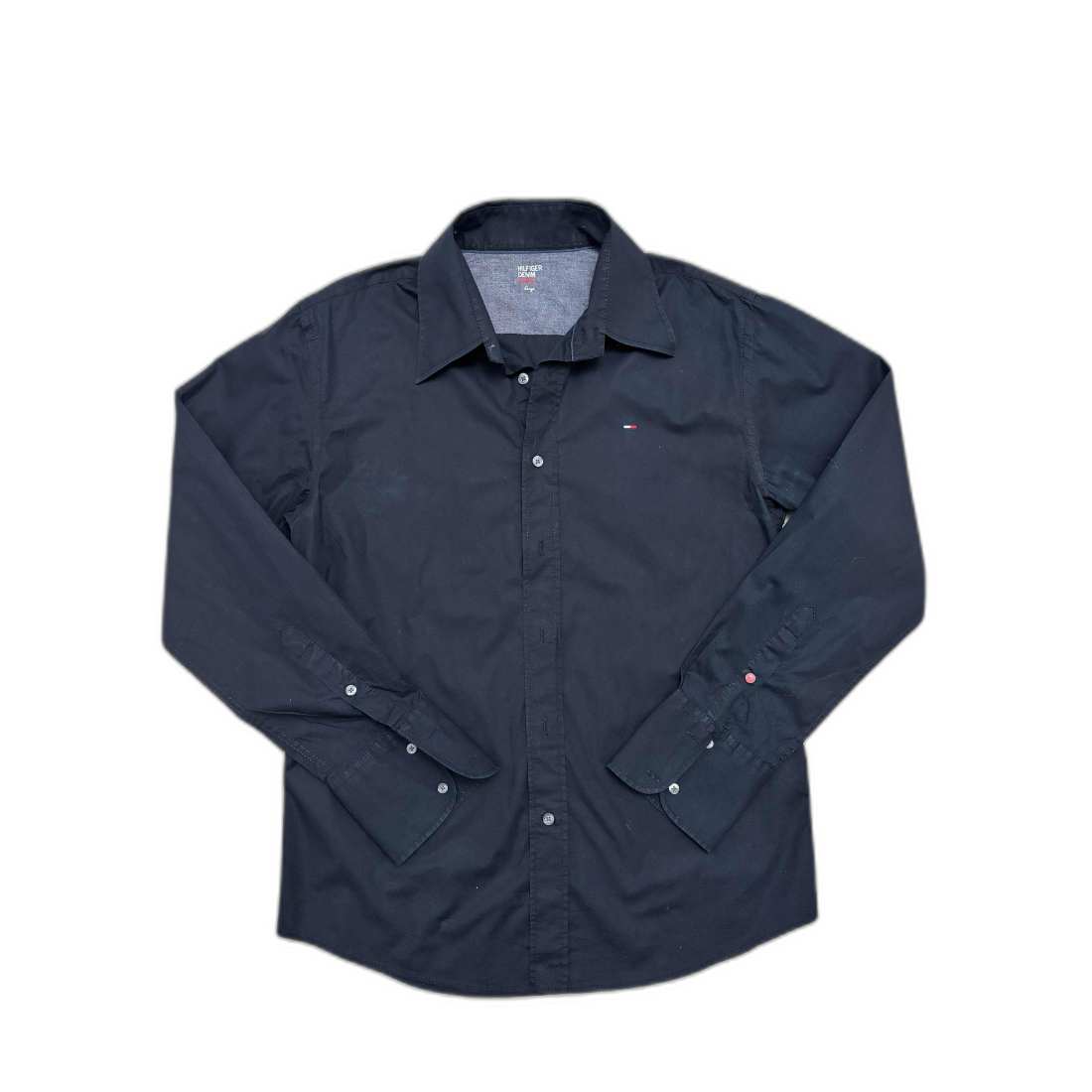 Tommy Hilfiger Denim Solid Black Button-Up Shirt - M