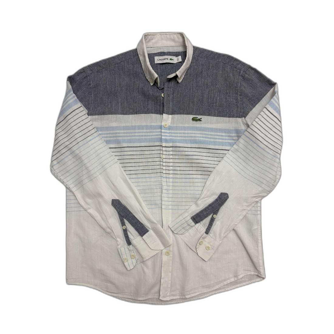 Lacoste Colorblock Gradient Stripe Cotton Indigo & White Shirt - M