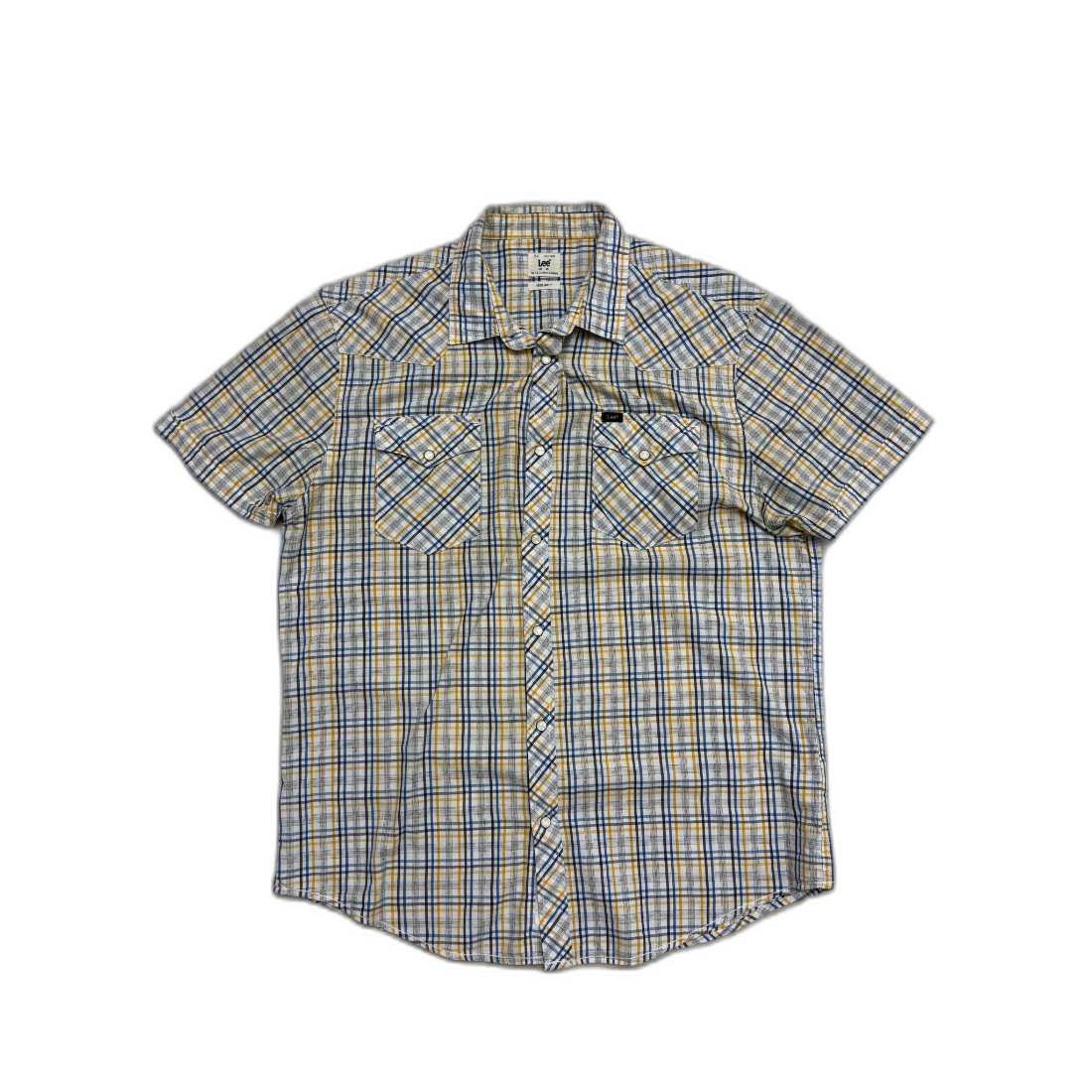 Lee Regular Fit Western Yellow & Blue Plaid Snap Button Shirt - L