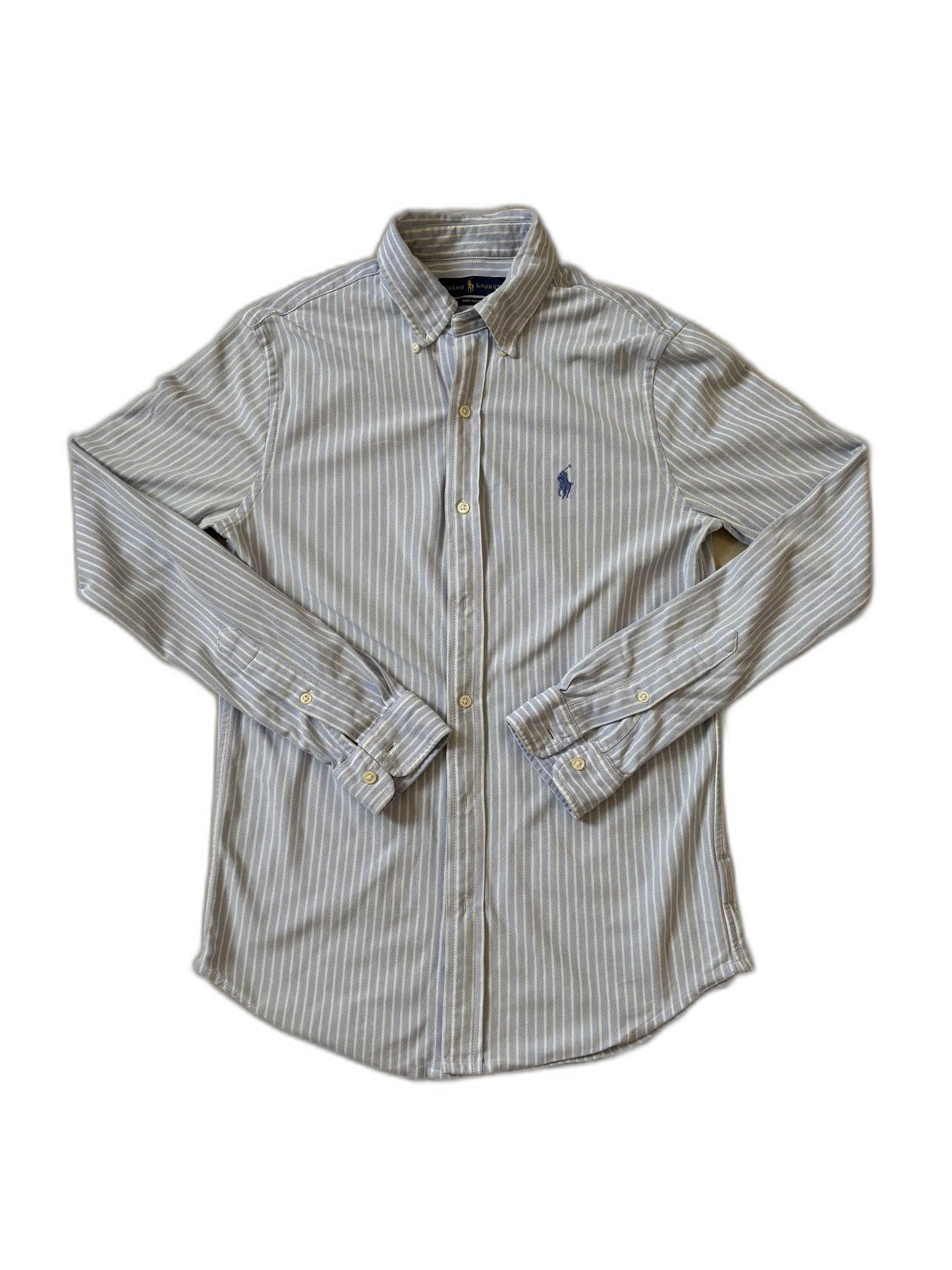 Ralph Lauren Knit Oxford Button-Up Blue & White Striped Shirt - XS
