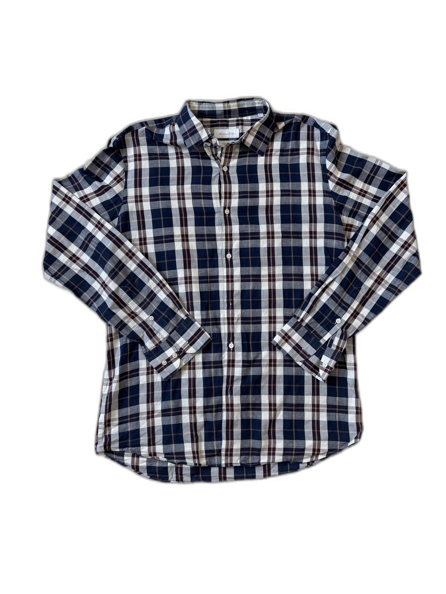 Massimo Dutti Blue & Burgundy Checked Shirt - S