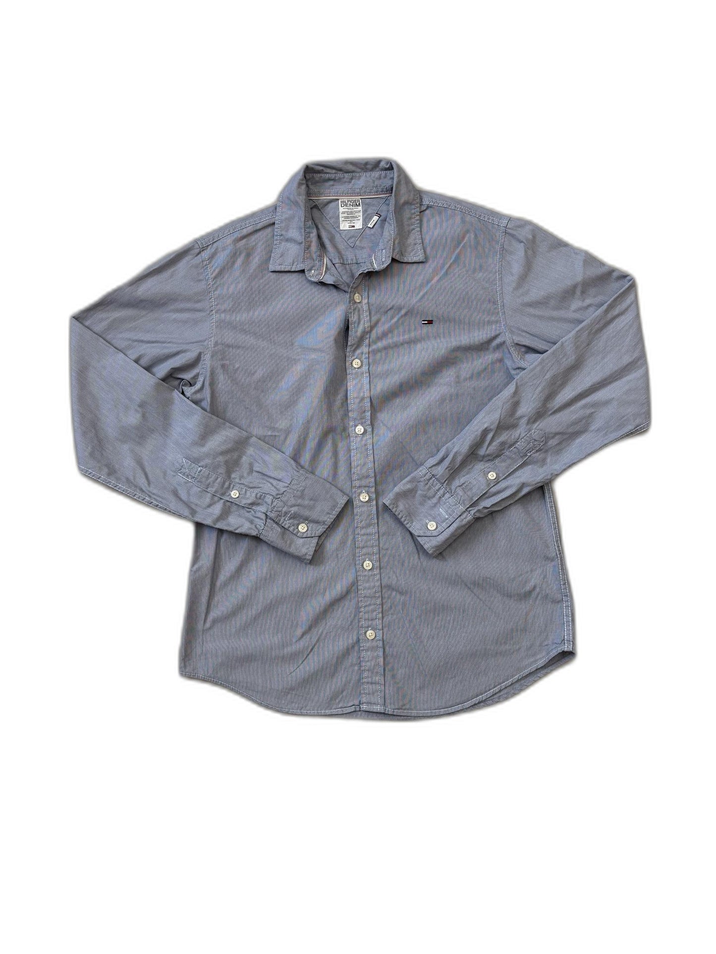 Tommy Hilfiger Micro-Striped Button-Down Denim Blue Shirt - XS