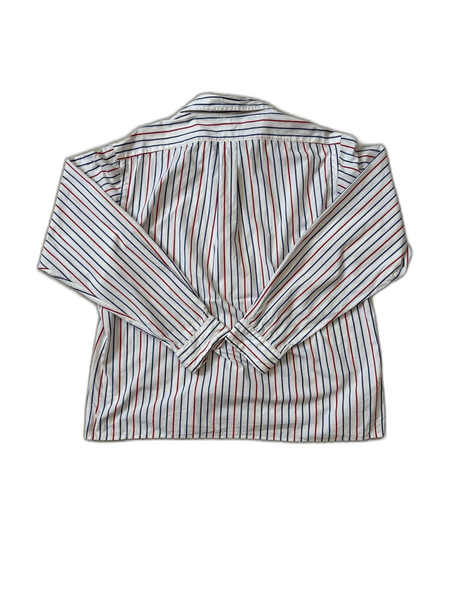 Ralph Lauren Red & Navy Blue Vertical Striped White Polo Shirt - L