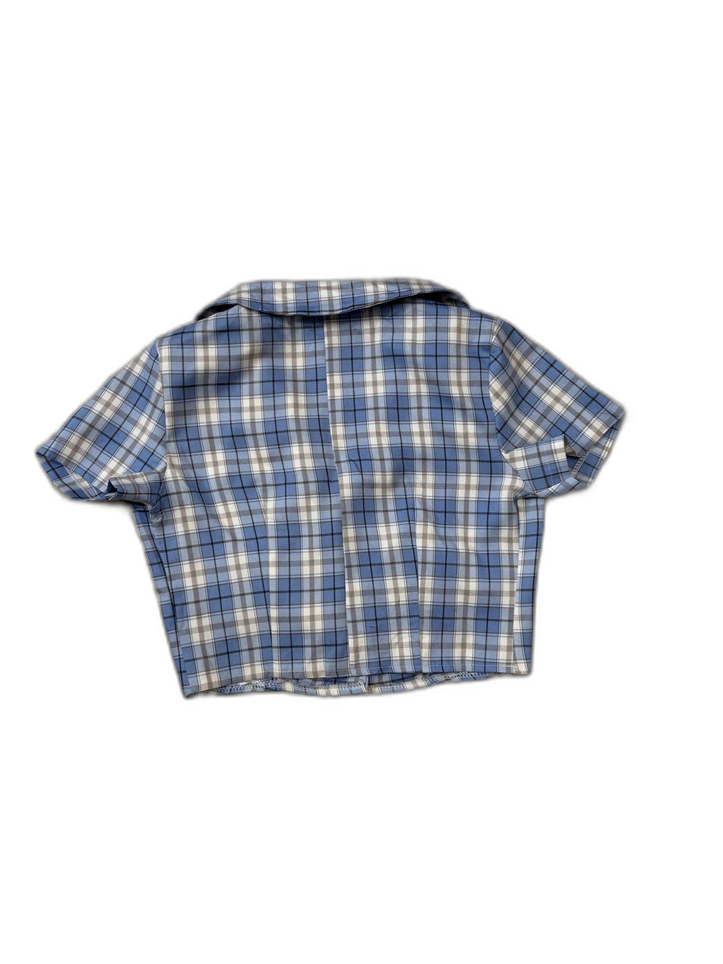 Plaid Blue & White Button-Down Crop Shirt - XS