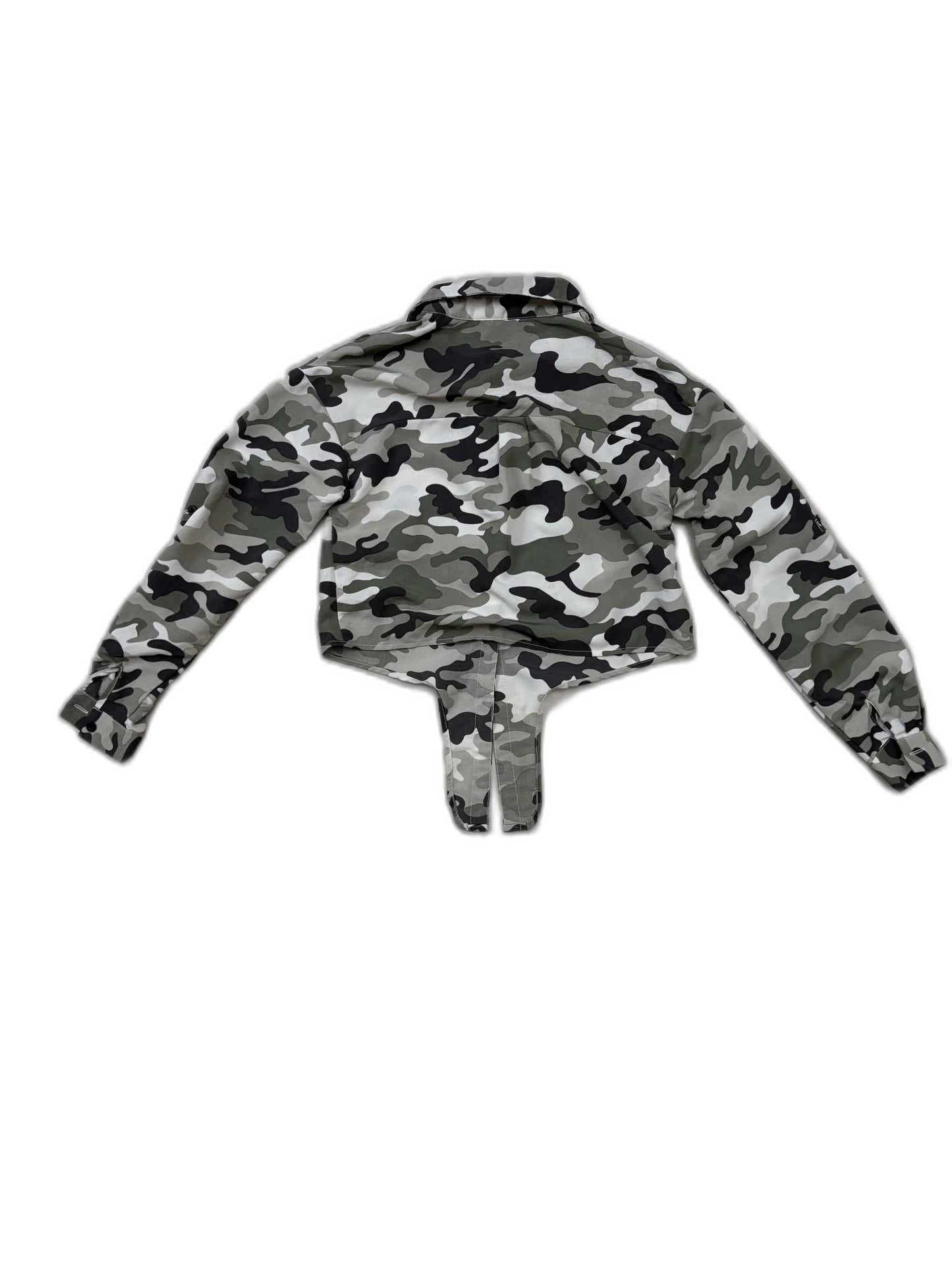 New Look Camouflage Cropped Button-Down Top - XS