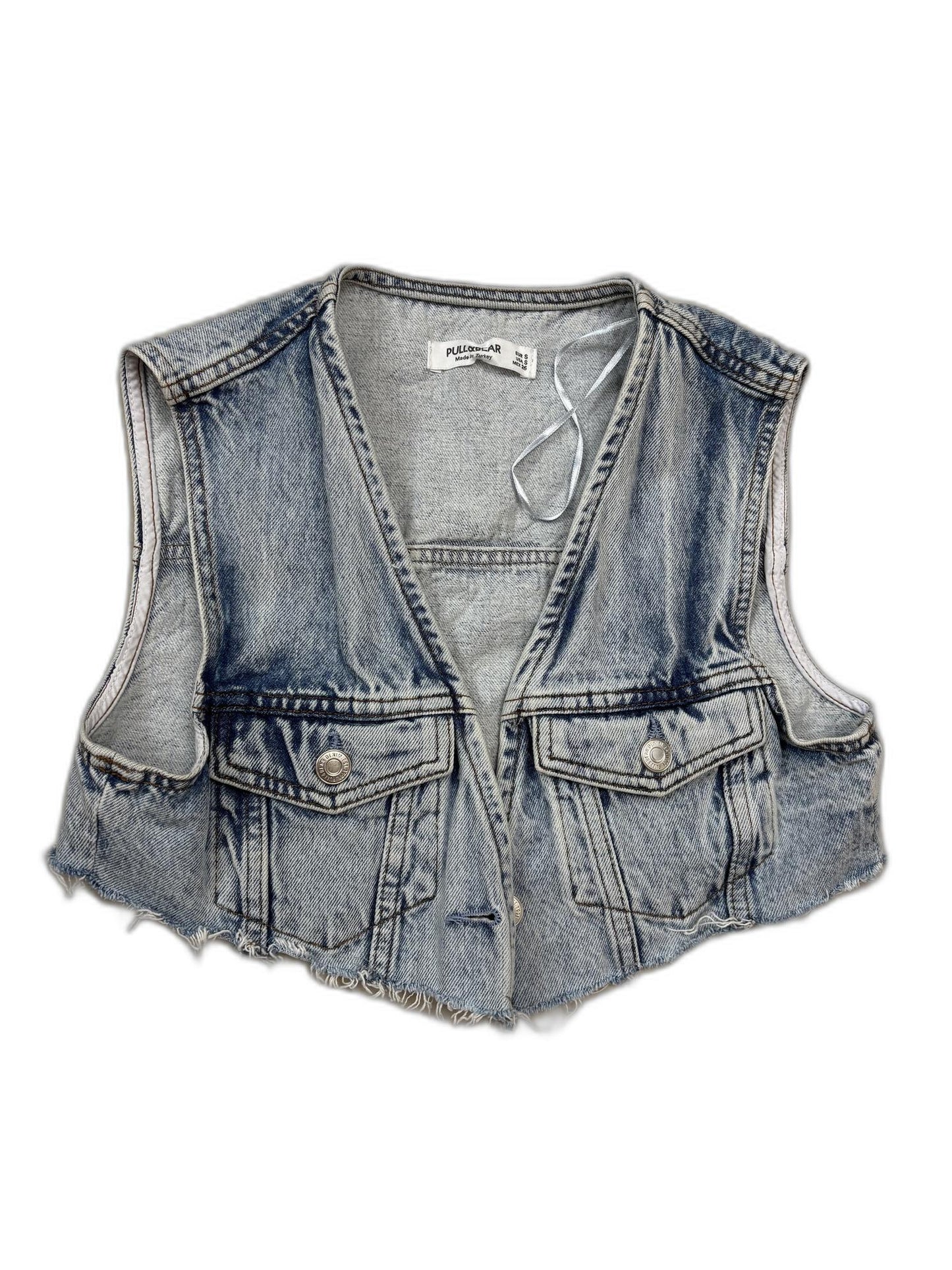 Pull & Bear Blue Denim Cropped Jacket - XS
