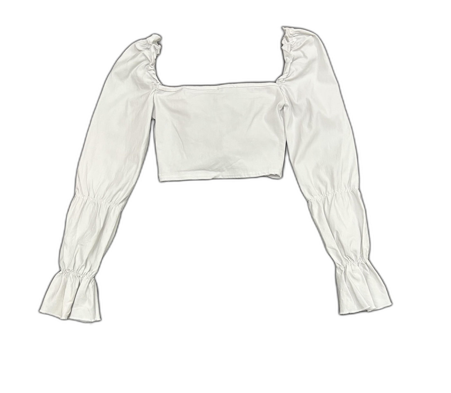 Pretty Little Thing White Ruched Front Long Sleeve Crop Top - XS