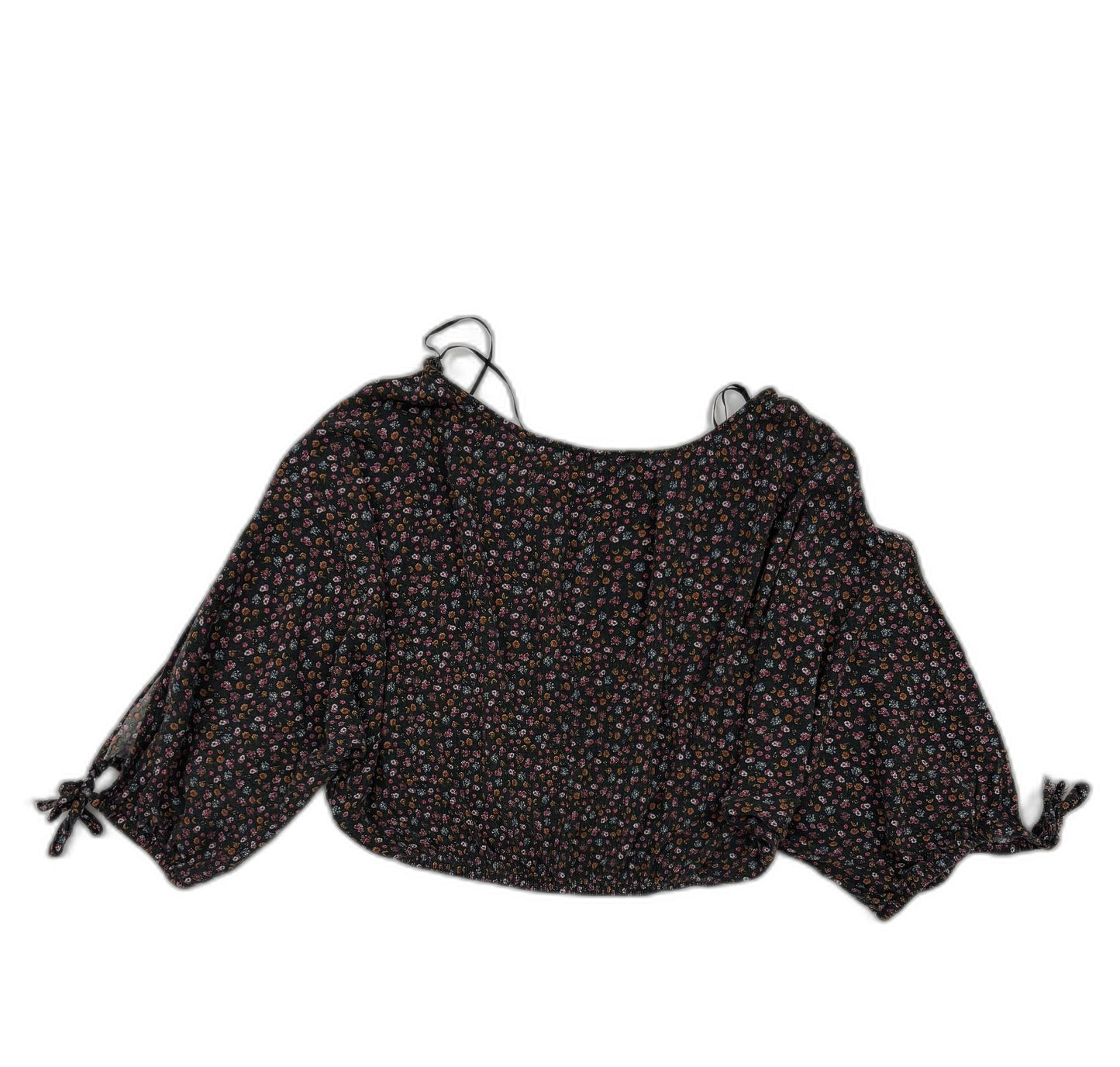 Pull & Bear Black Ditsy Floral Chiffon Crop Blouse - XS