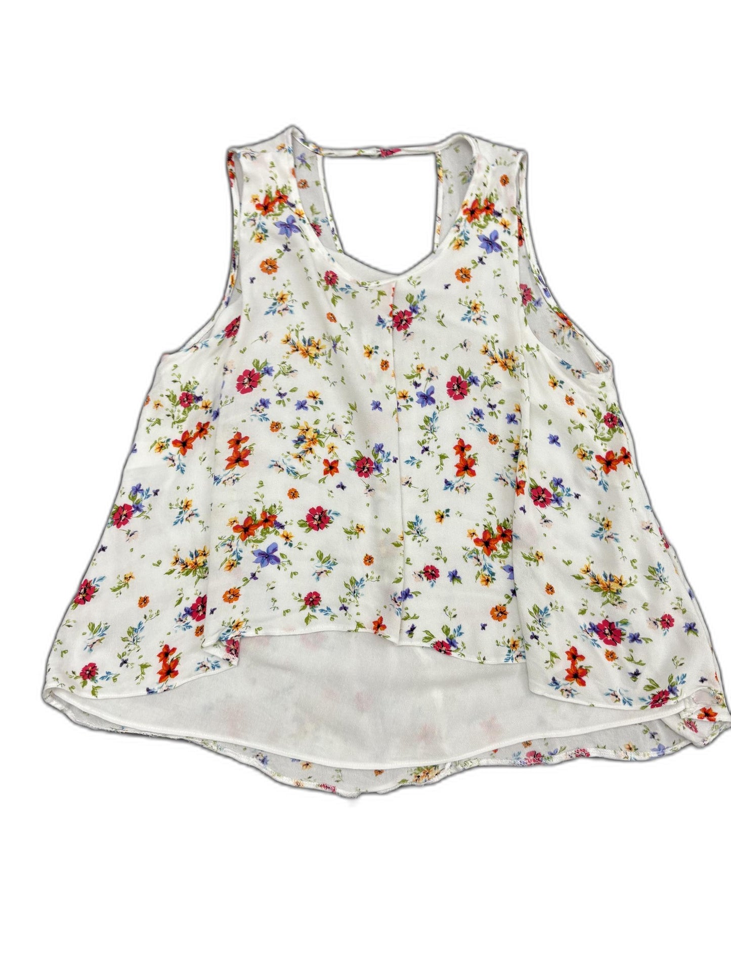 Bershka White Multicolor Floral Sleeveless Chiffon Top - XS