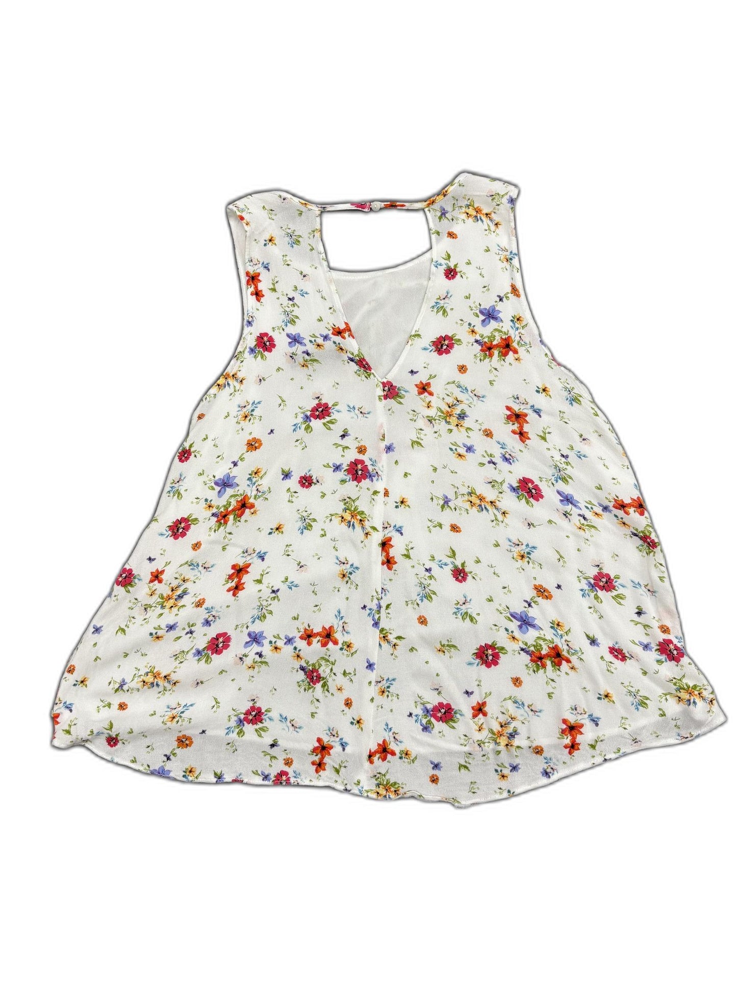 Bershka White Multicolor Floral Sleeveless Chiffon Top - XS