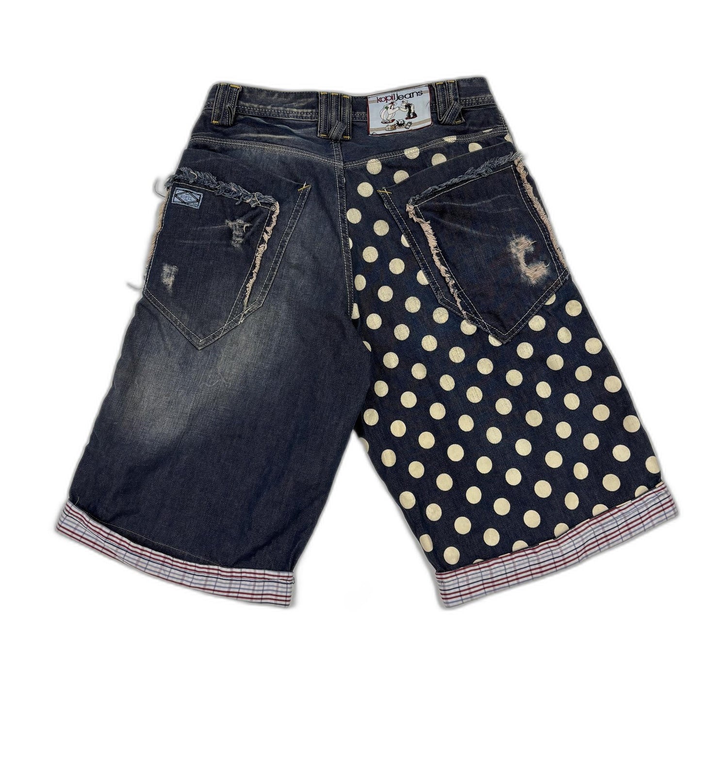 Kopl Istanbul Distressed Polka Dot Denim Shorts - L | Waist: 34"