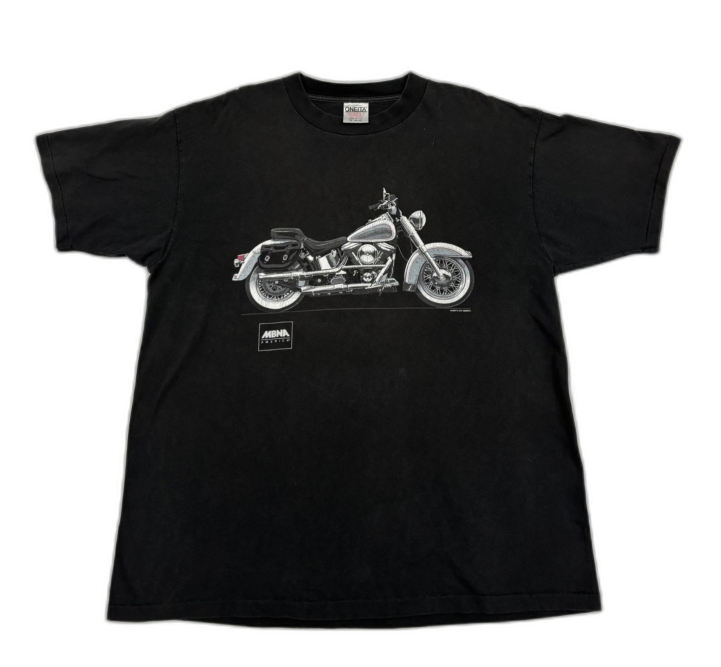 Single Stitch Vintage Oneita Power-T Pre-Shrunk Black Motorcycle Graphic T-Shirt - XL