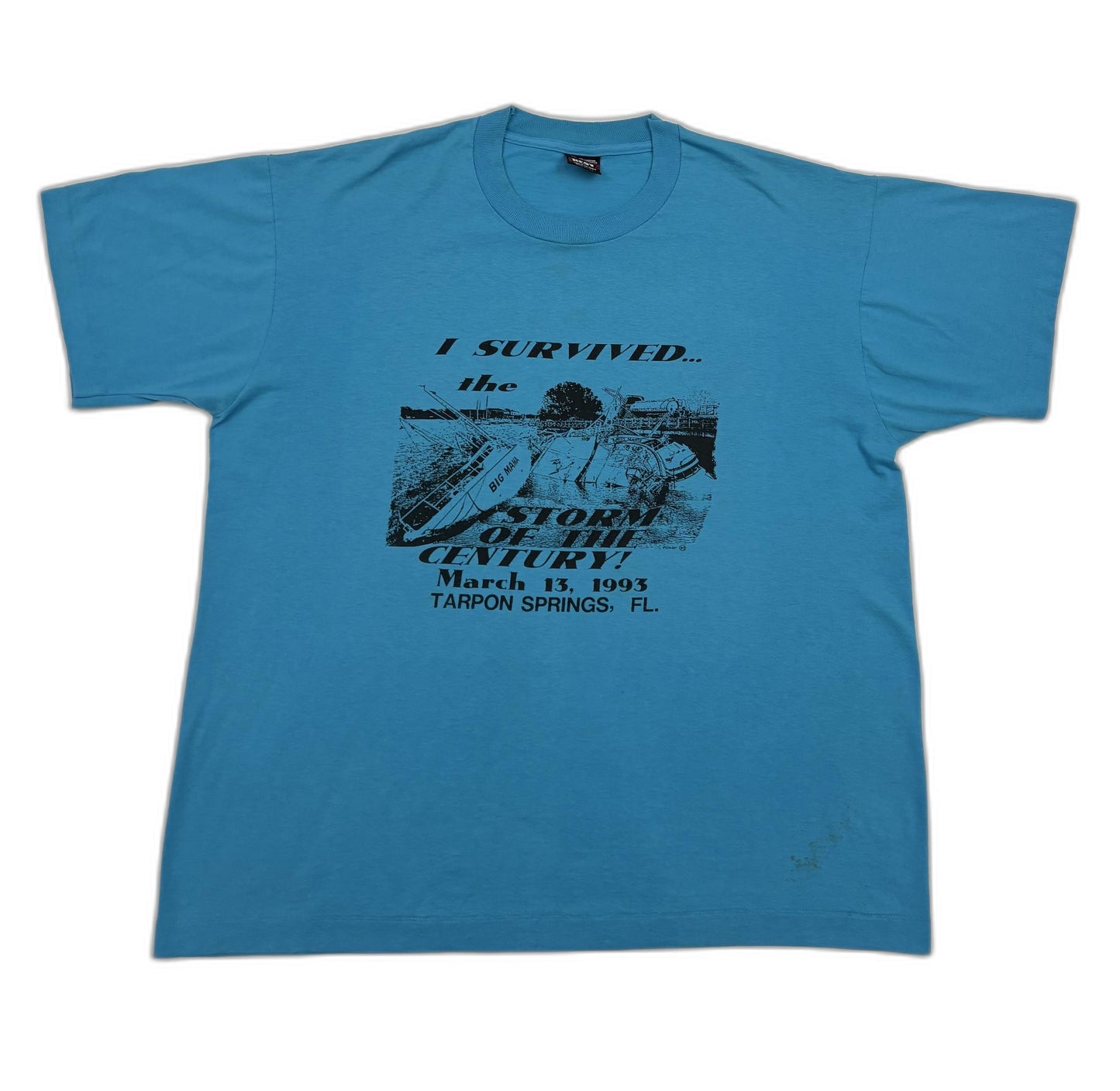 Fruit of the Loom "I Survived the Storm of the Century" Graphic Blue T-Shirt - XL