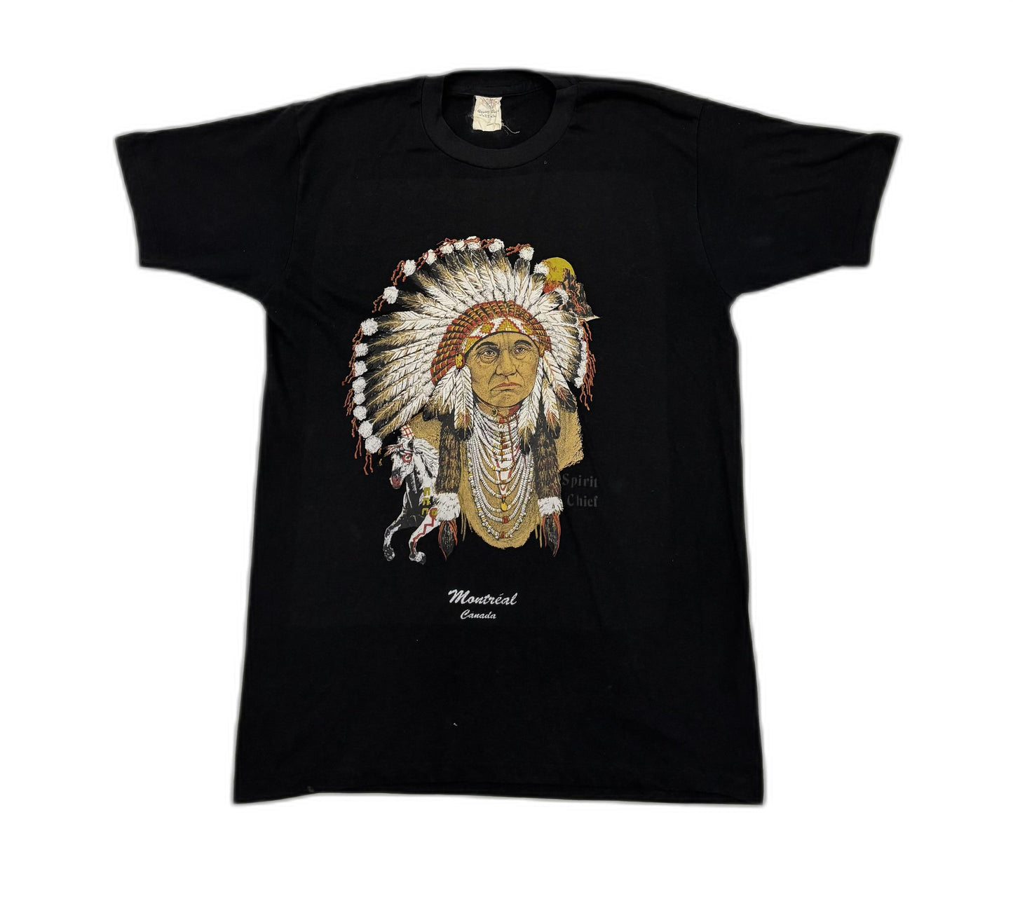 Quality Goods Vintage Spirit Chief Native American Graphic Black T-Shirt - M