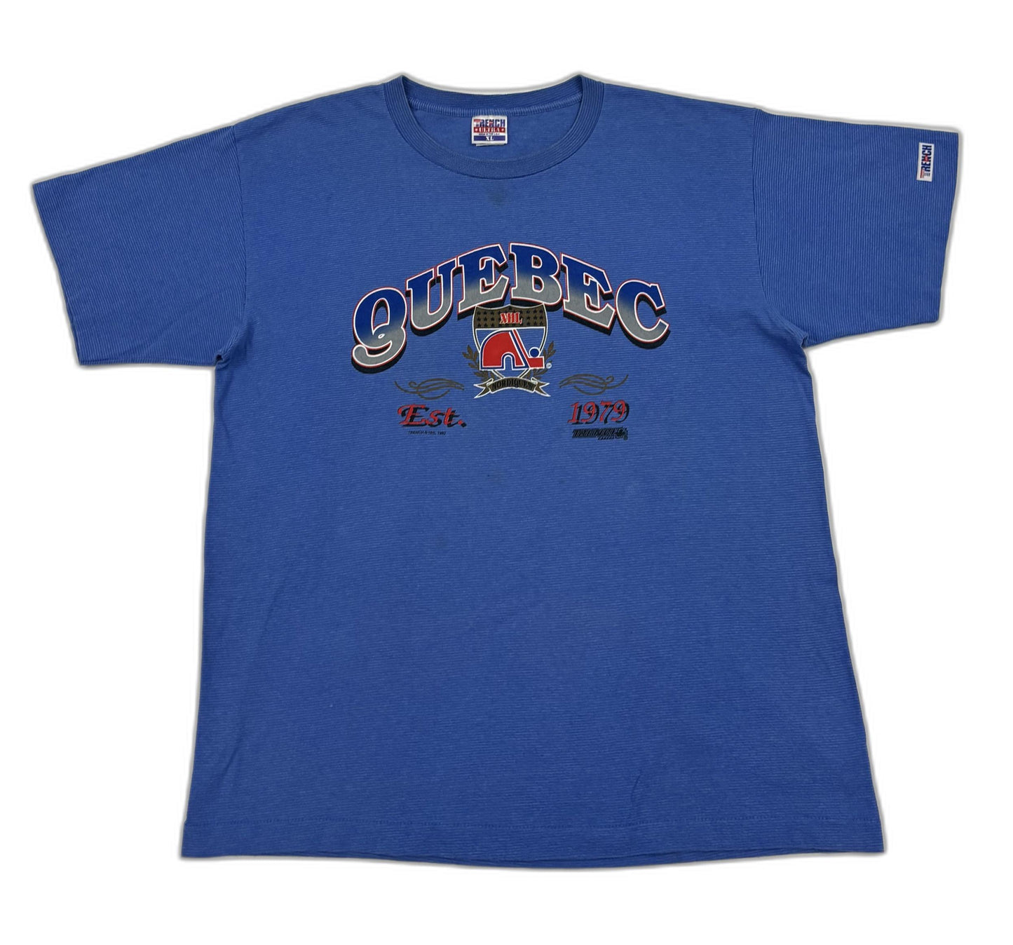 Vintage Made in USA Trench Ultra Quebec Nordiques 1979 Blue NHL Graphic T-Shirt - XL