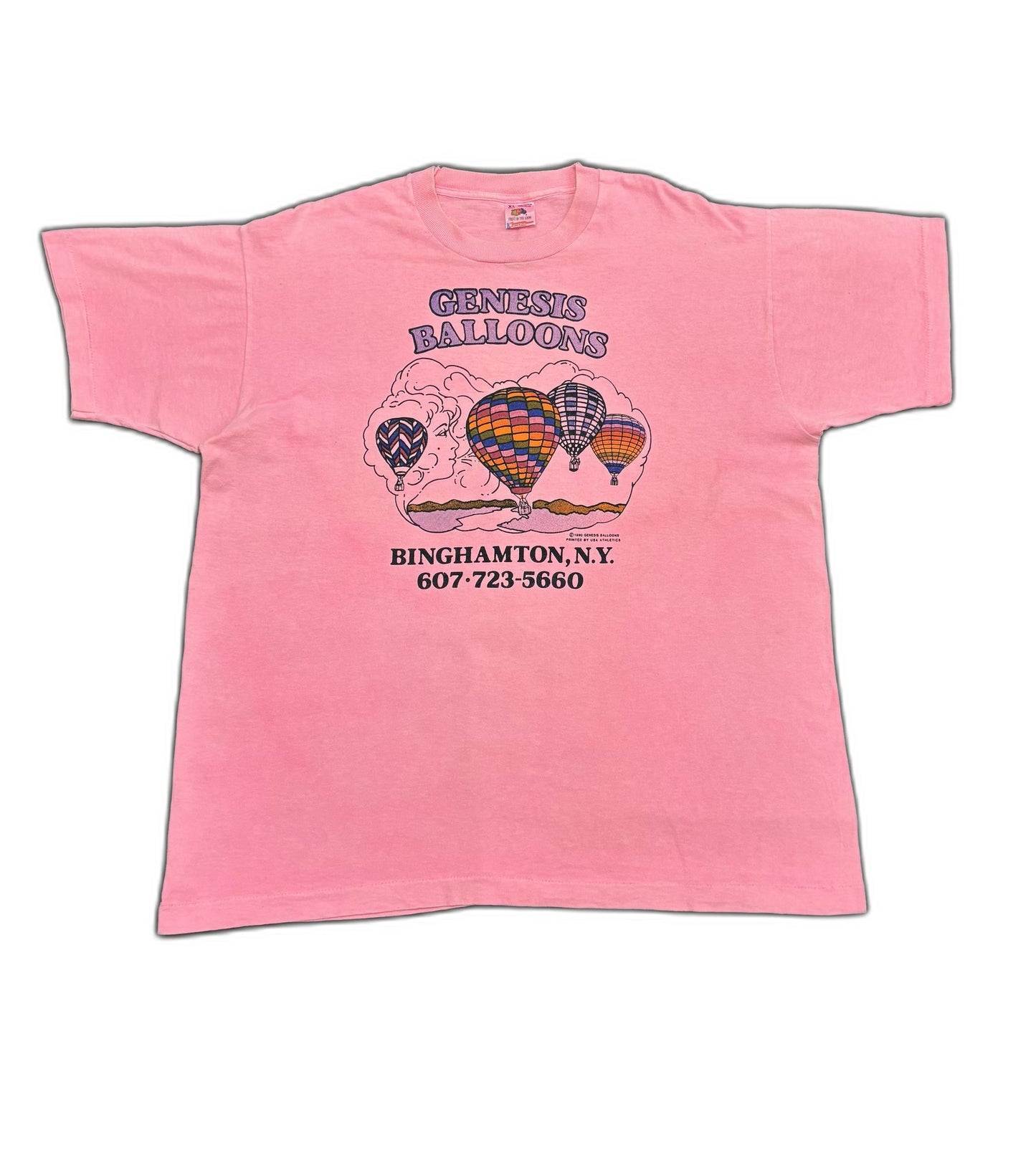 Vintage Made in USA Fruit of the Loom Genesis Balloons Pink Hot Air Balloon T-Shirt - XL
