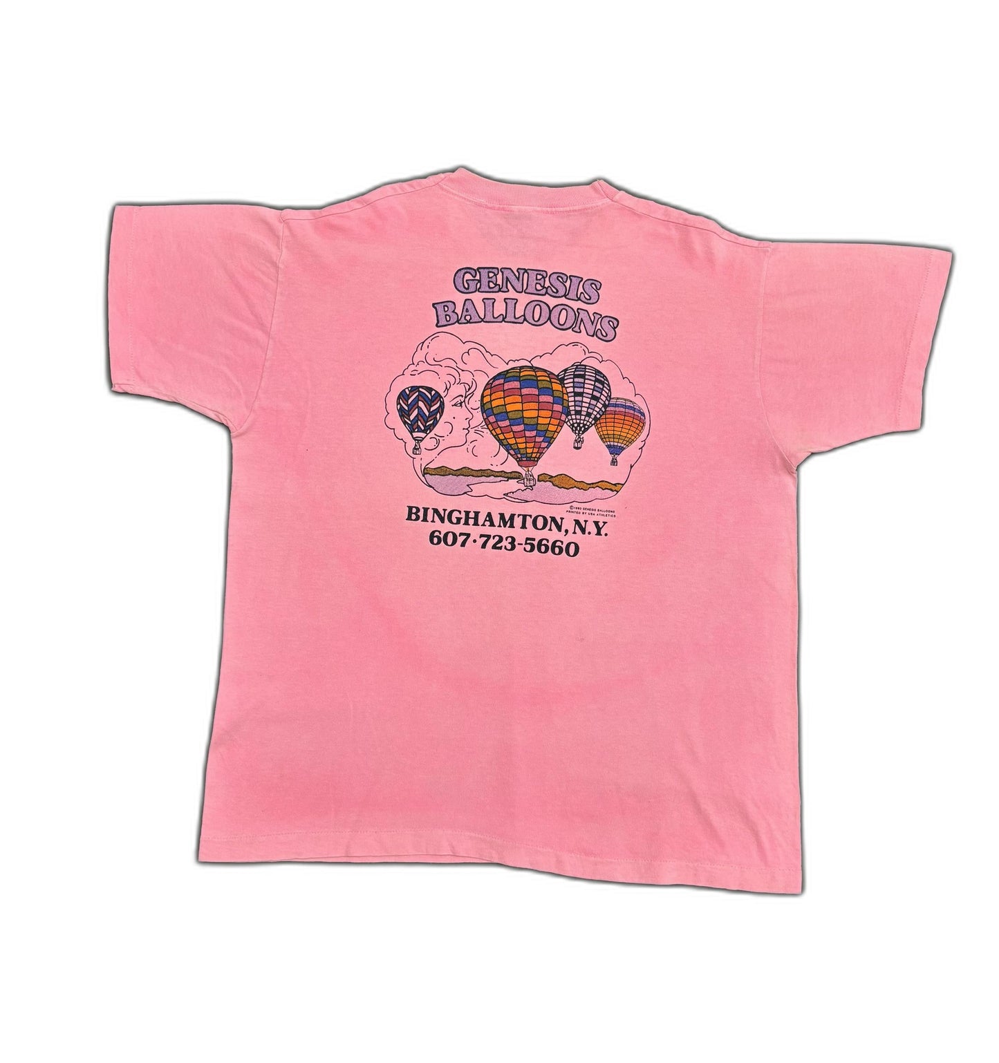 Vintage Made in USA Fruit of the Loom Genesis Balloons Pink Hot Air Balloon T-Shirt - XL