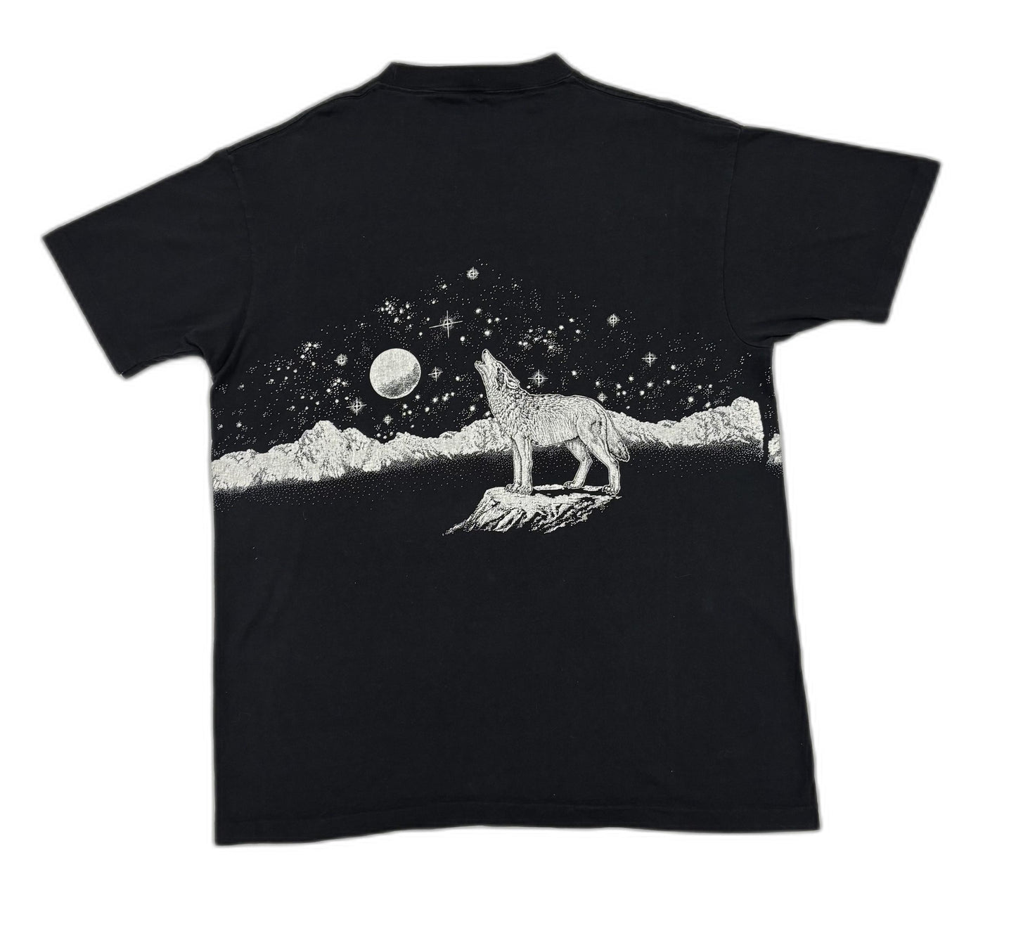 Vintage Anvil Las Vegas Howling Wolf Desert Moon Graphic Black T-Shirt - L