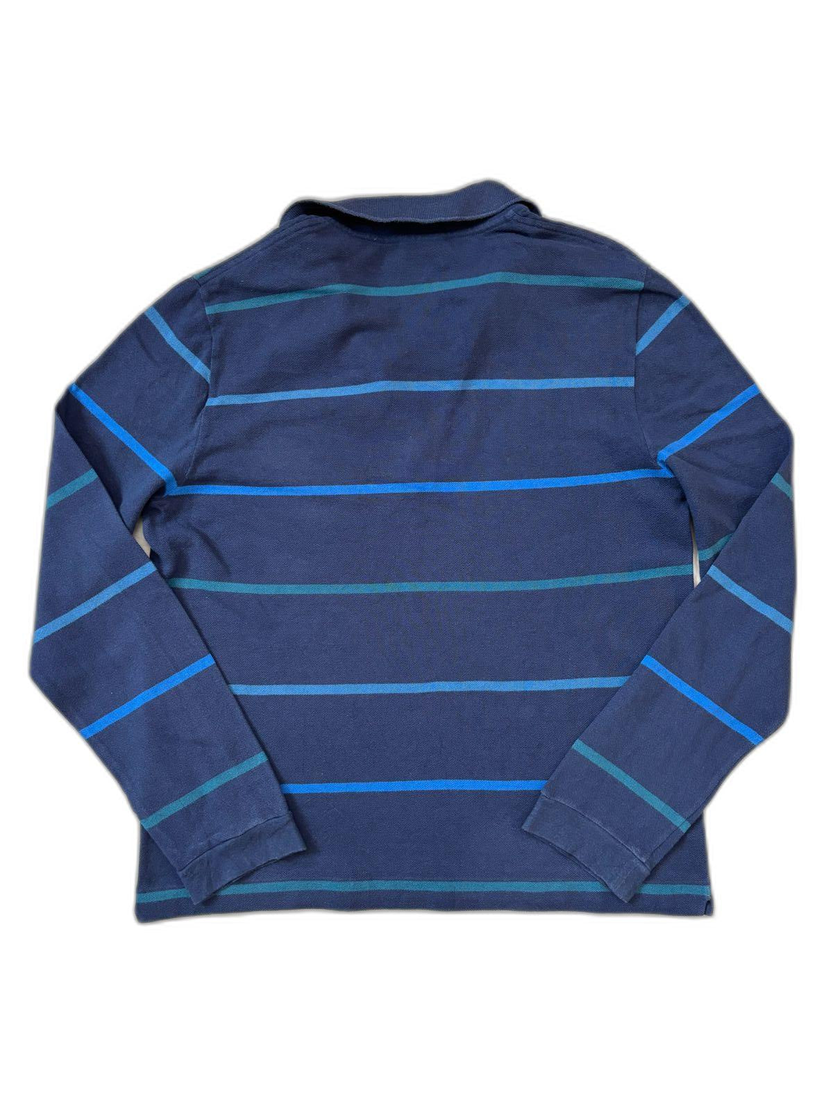 Lacoste Striped Long Sleeve Navy & Teal Polo Shirt - M