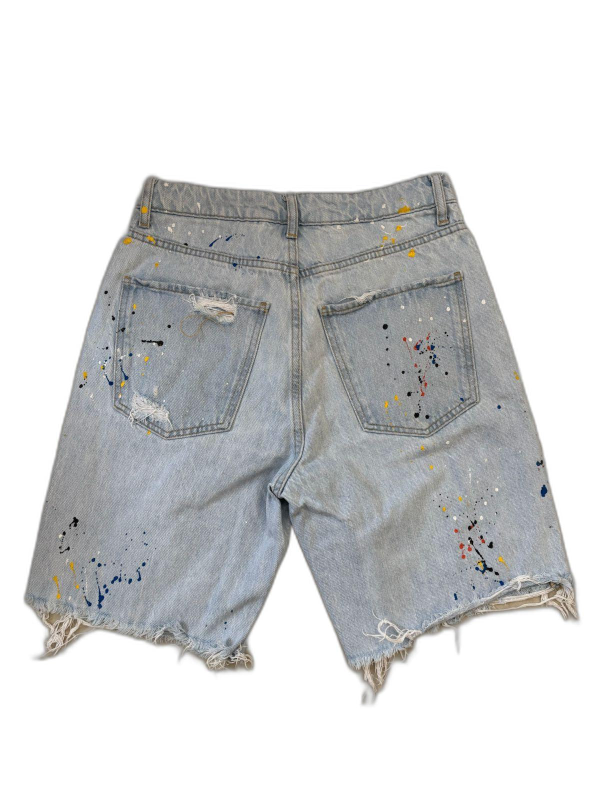 Bershka Distressed Women Denim Jean Mid Rise Blue Short - S | Waist: 28"
