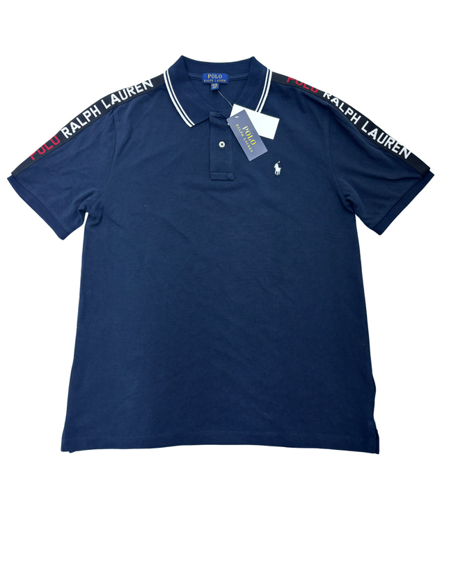 Ralph Lauren Taped Shoulder Polo TShirt - Navy Blue - S | New With Tag