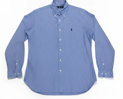 Ralph Lauren Blue Striped Polo Player Button-Down Shirt
