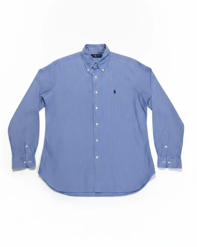 Ralph Lauren Blue Striped Polo Player Button-Down Shirt