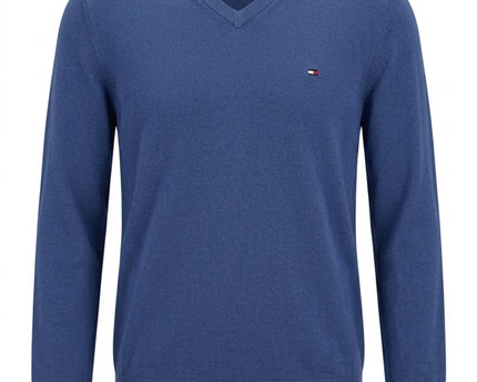 Tommy Hilfiger Blue Premium Cotton V-Neck Sweater