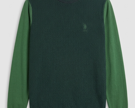 U.S. Polo Assn. Green Textured Knit Crewneck Sweater