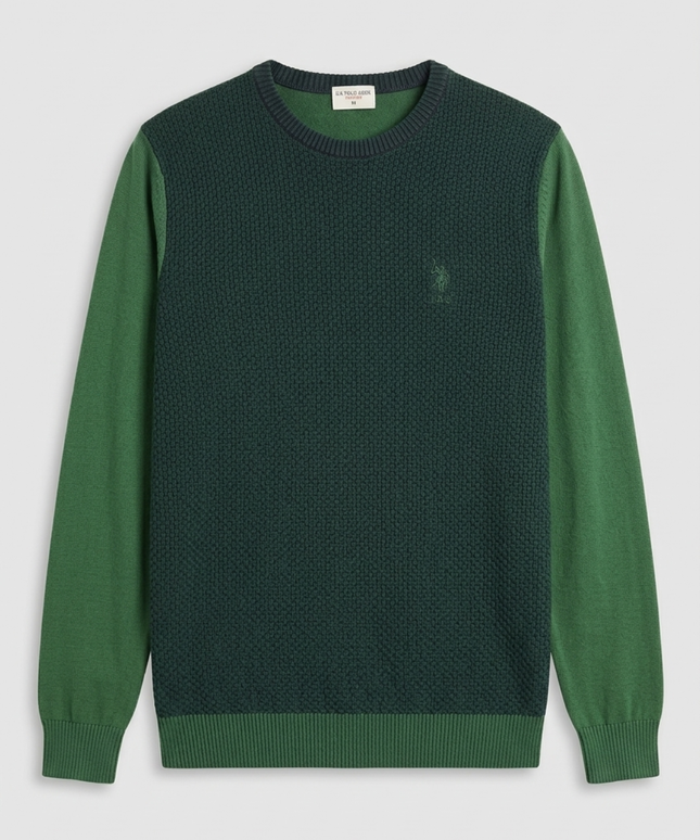 U.S. Polo Assn. Green Textured Knit Crewneck Sweater