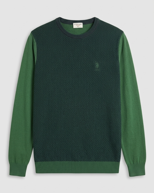 U.S. Polo Assn. Green Textured Knit Crewneck Sweater