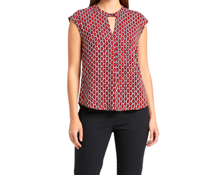 Calliope Red/Black/White Pattern Geometric Sleeveless Blouse
