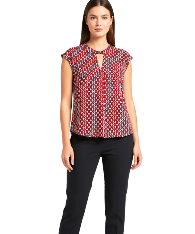 Calliope Red/Black/White Pattern Geometric Sleeveless Blouse