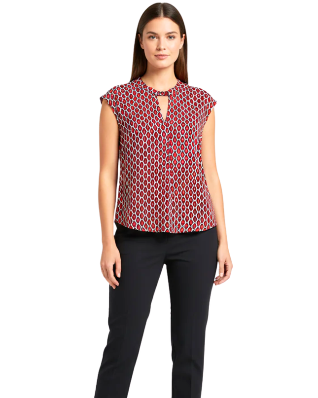 Calliope Red/Black/White Pattern Geometric Sleeveless Blouse