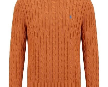 Ralph Lauren Orange Cable Knit Cotton Crewneck Sweater