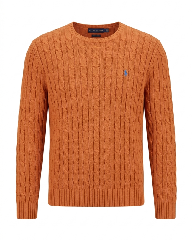 Ralph Lauren Orange Cable Knit Cotton Crewneck Sweater
