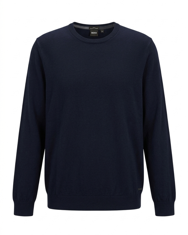 Boss Dark Blue Extra Fine Merino Wool Slim Fit Sweater