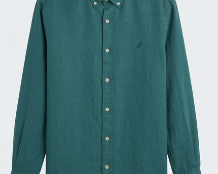 Nautica Teal Classic Fit Linen Long Sleeve Shirt