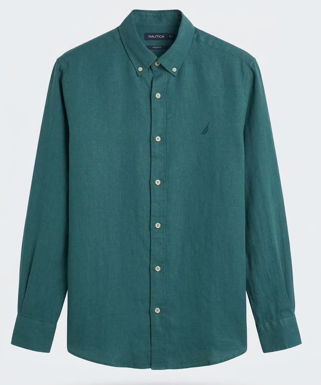 Nautica Teal Classic Fit Linen Long Sleeve Shirt