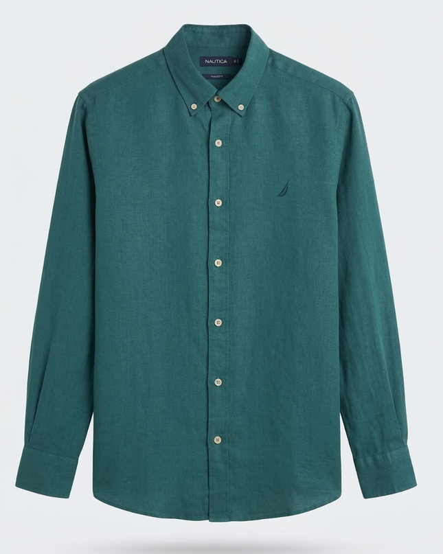 Nautica Teal Classic Fit Linen Long Sleeve Shirt