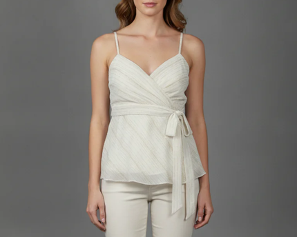 H&M White Metallic Stripe Tie-Front Cami Top