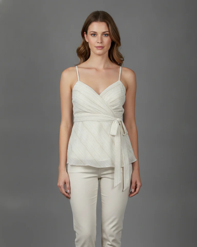 H&M White Metallic Stripe Tie-Front Cami Top