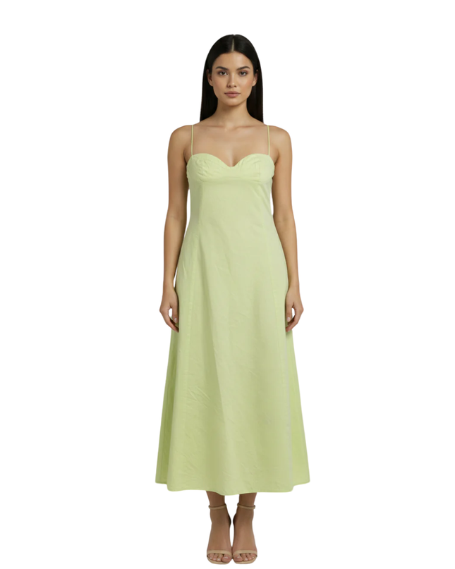Zara Lime Green Midi Dress with Sweetheart Neckline