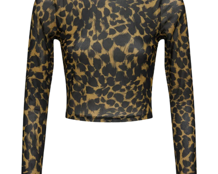 FIRST MSÉ Leopard Print Long Sleeve Mesh Crop Top
