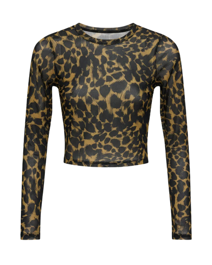 FIRST MSÉ Leopard Print Long Sleeve Mesh Crop Top