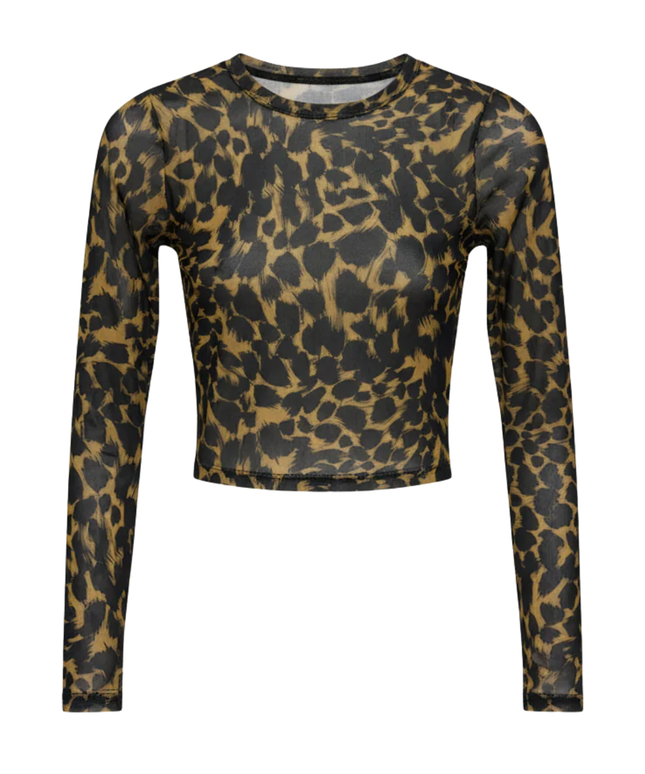 FIRST MSÉ Leopard Print Long Sleeve Mesh Crop Top