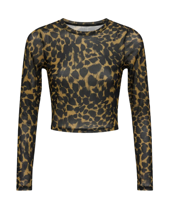 FIRST MSÉ Leopard Print Long Sleeve Mesh Crop Top