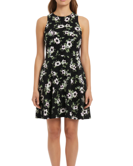 H&M Divided Black Floral Sleeveless Skater Dress